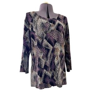Notations Geometric Print Gold Foil Accent Blouse Size L